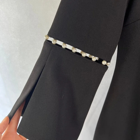 Calving Klein LBD Black Scoop Neck Pearl Sleeve Sheath Dress Classy Sz 4 - Picture 4 of 9
